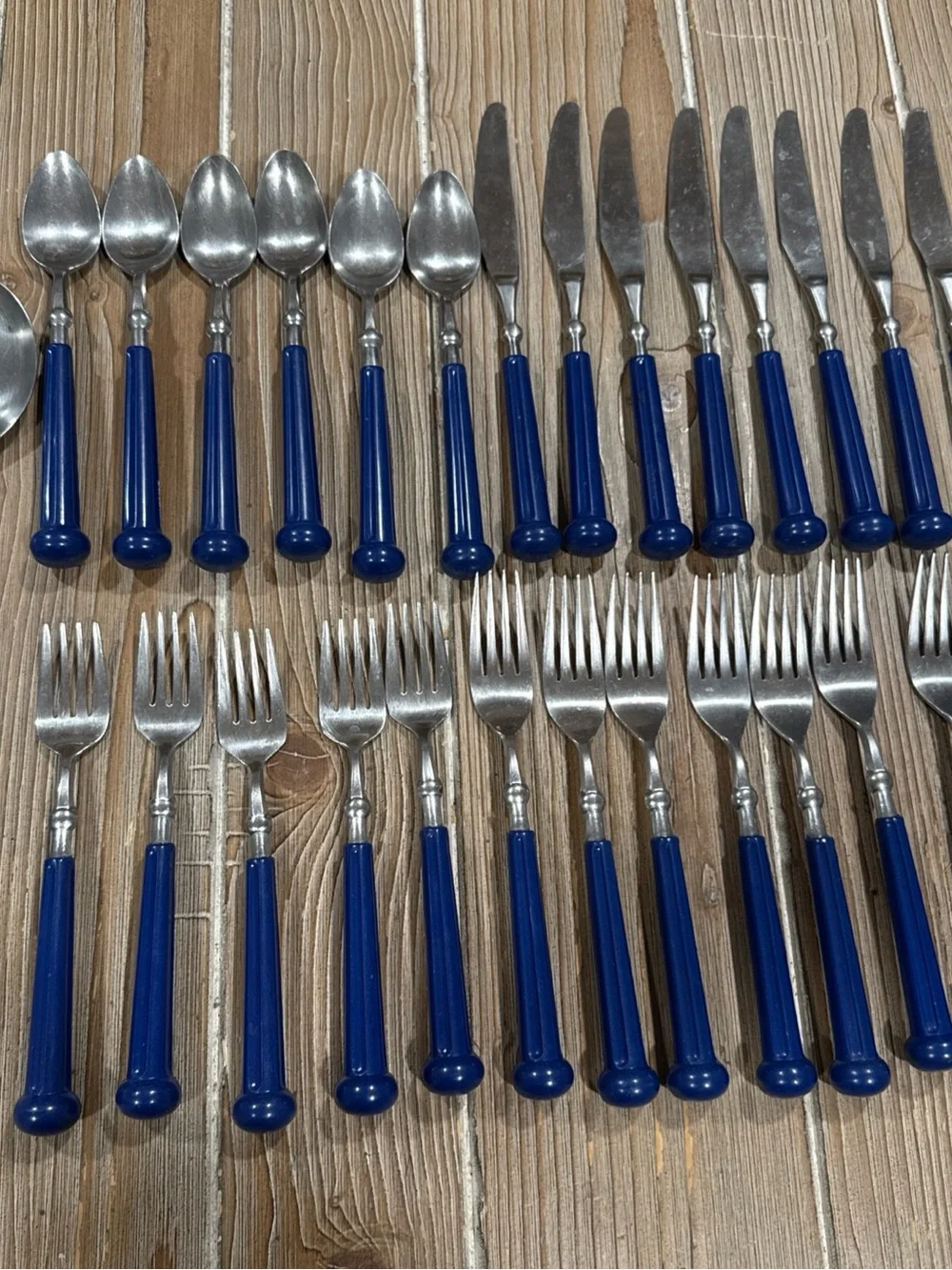 Vtg Oxford Hall Cobalt Blue Resin Stainless Silverware Set 28 Piece Pat 238848